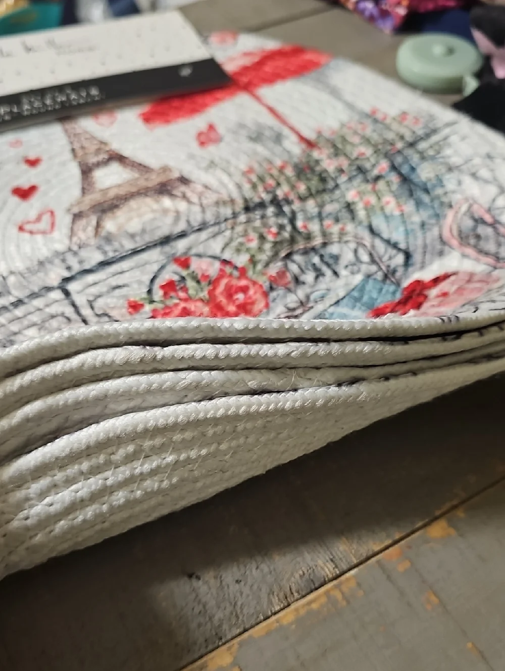 Nwt Nicole Miller Home Paris Café Quilted Placemat - Red & Blue